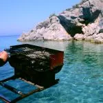 Seafood Barbecue grill on a boat, Mugla, Turkey